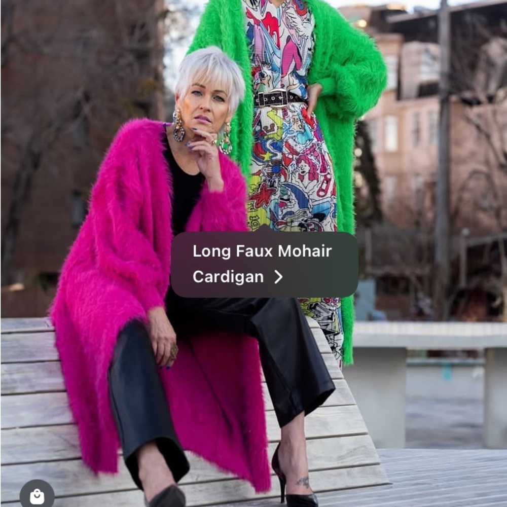 Green Long Faux Mohair Cardigan